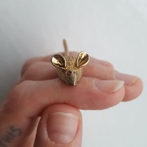 🌙Vtg Jewel Eyed Mouse Brooch